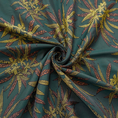 Tissu jacquard réversible vert foncé : revêtement d’ameublement tissé à motif floral en relief, 162,5 cm de large