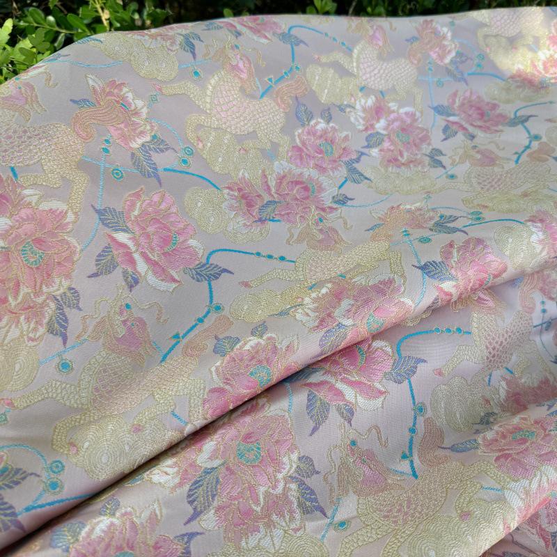 Embossed Floral Jacquard Fabric: 3D Gold Thread Design, 55" Wide