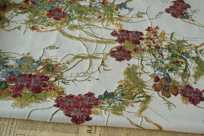 Vine Flower Jacquard Fabric: 3D Oil Painting Texture, 58" Wide