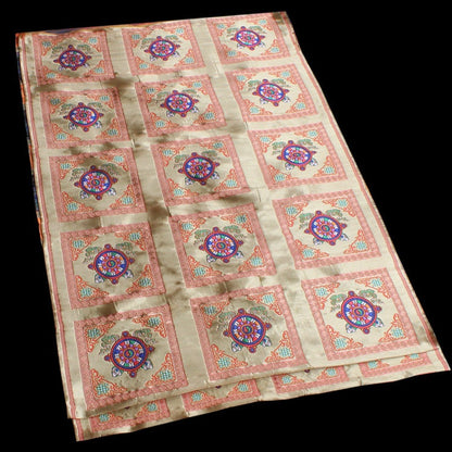 29"W Vintage Tibetan Brocade Fabric: Silk Satin Upholstery Textile