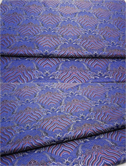 Tissu brocart de soie et rayonne à motif vagues océaniques : Jacquard traditionnel (29,5 po/75 cm)
