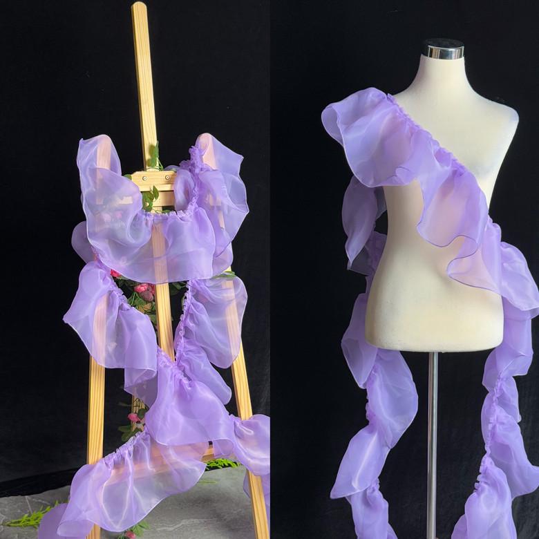 Sheer Pleated Organza Ruffle: 3D Fold Designer Fabric, Wedding Gowns