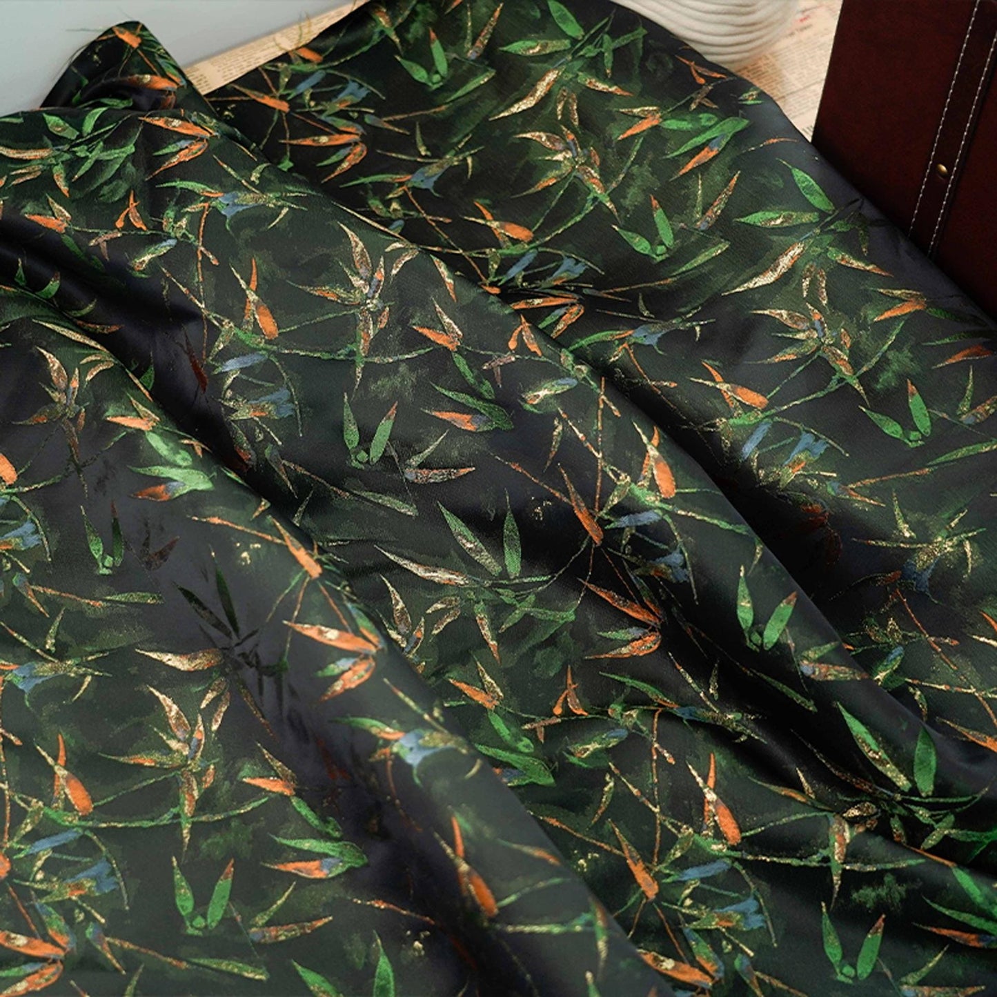 Dark Green Bamboo Jacquard Satin Fabric - 65" Wide
