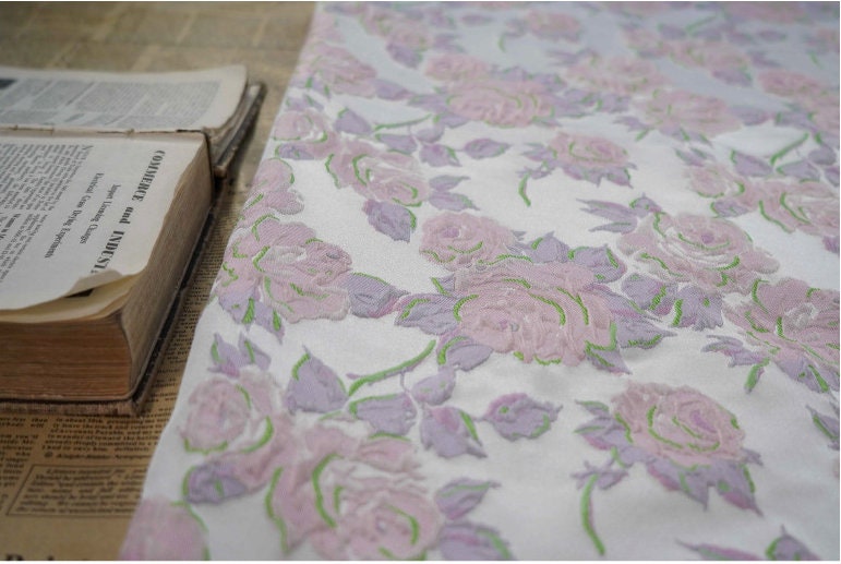 Pink Meadow Floral Jacquard Fabric: Upholstery, Costume, Decor - 60"W