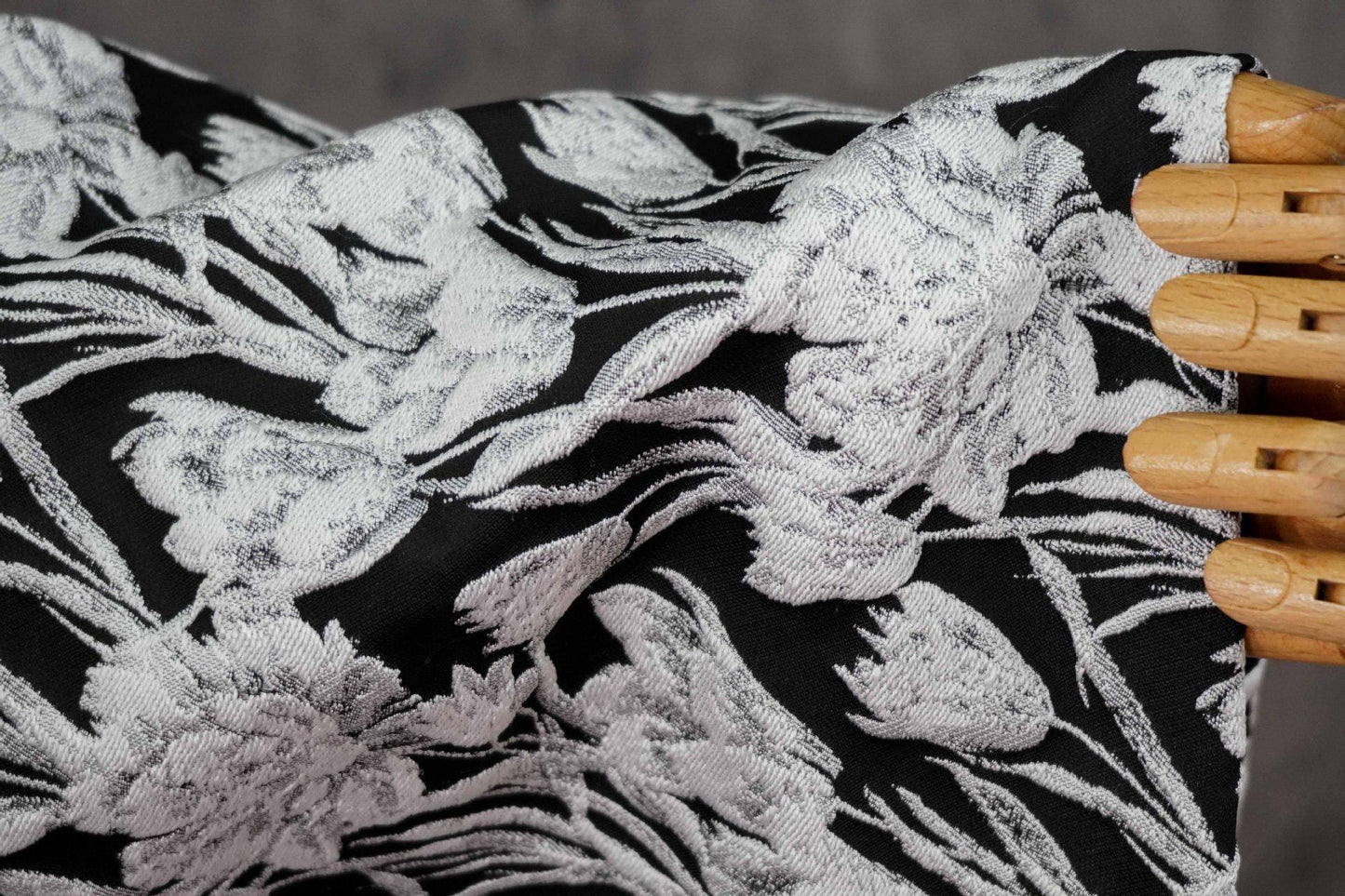 Elegant Black & White Floral Jacquard Quilting Fabric ��� Upholstery, Furniture, Bags, Sofa, DIY Sewing, Home Dec"Wide