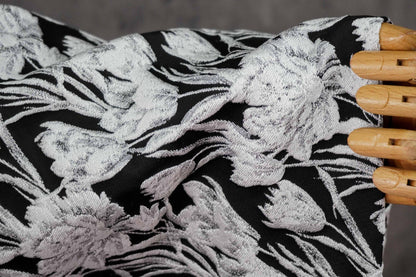 Elegant Black & White Floral Jacquard Quilting Fabric ��� Upholstery, Furniture, Bags, Sofa, DIY Sewing, Home Dec"Wide