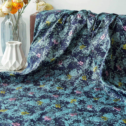Blue Floral Embossed Jacquard Fabric: DIY Handbag & Upholstery Material (64" Wide)