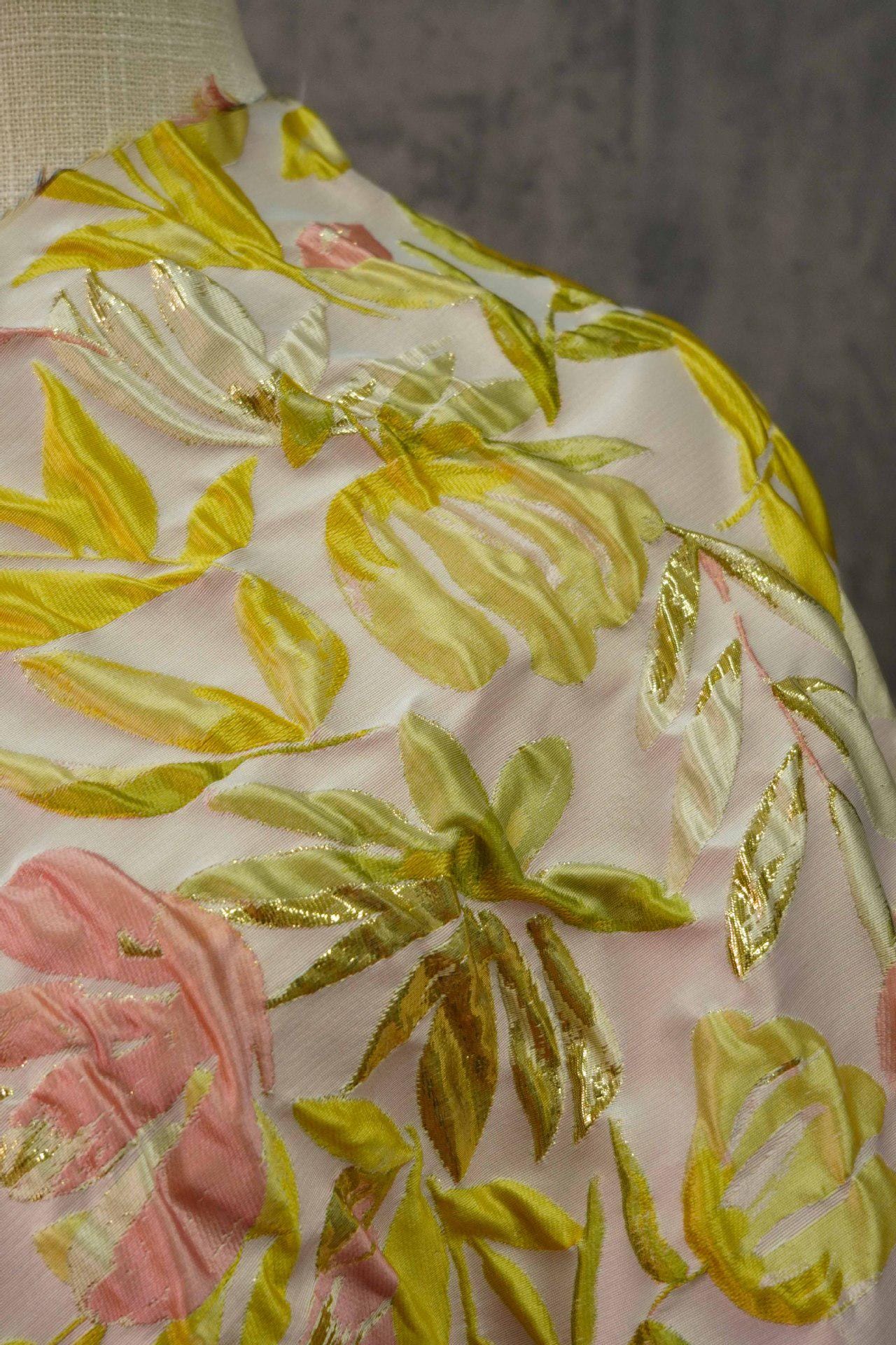 Gold Thread Jacquard Fabric: Retro Palace Style Damask, 53"W By The Meter
