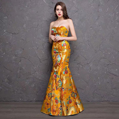 Chinese dragon robe, cheongsam, Tibetan robe, spinning Fabric, silk, satin, and brocade, 29"W