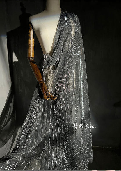 Tissu en maille plissée transparente à paillettes, 150 cm de large, fil doré et argenté