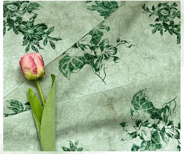 Celadon Floral Cotton Fabric ��� Elegant Sewing Materi" Wide