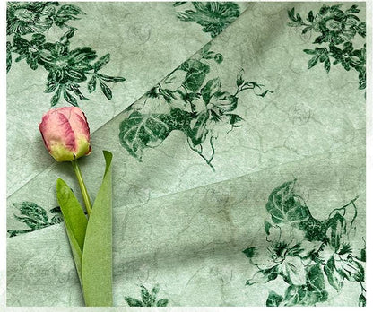 Celadon Floral Cotton Fabric ��� Elegant Sewing Materi" Wide