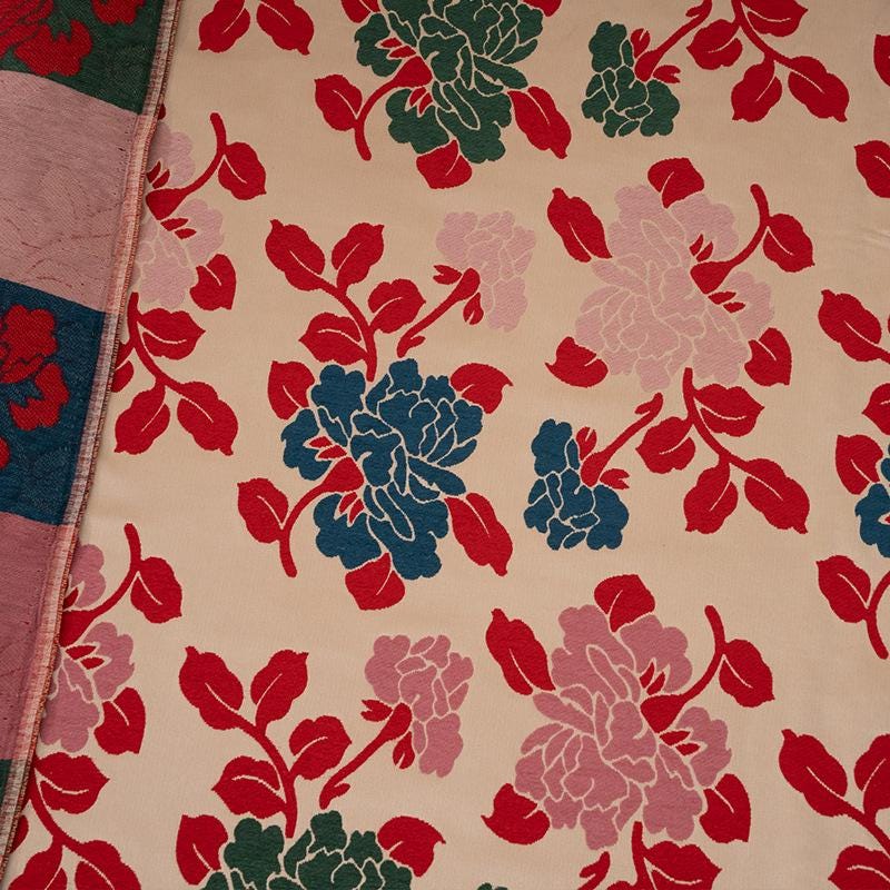 Floral Jacquard Velvet Satin Fabric: Japanese Wedding Drapery, 58"W