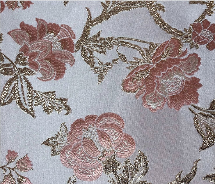 Gold Thread Peony Jacquard Fabric: 3D Floral Upholstery, Prom Dress Sewing, 55" Wide