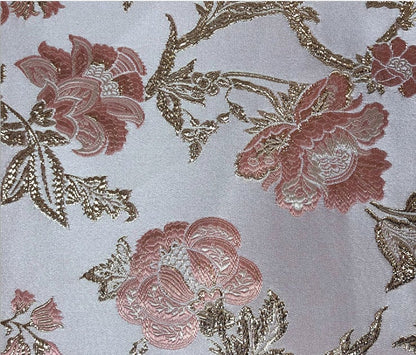 Gold Thread Peony Jacquard Fabric: 3D Floral Upholstery, Prom Dress Sewing, 55" Wide
