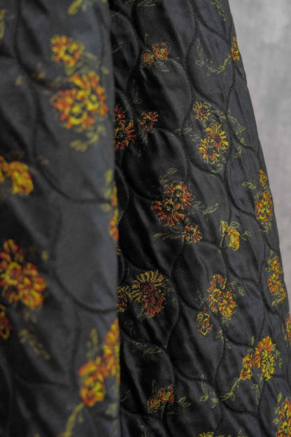 Embossed Floral Quilted Jacquard Fabric: Polyester Blend Upholstery