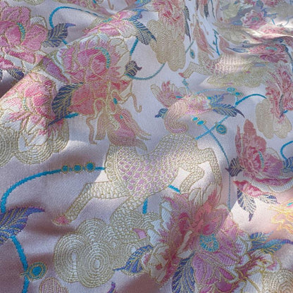 Embossed Floral Jacquard Fabric: 3D Gold Thread Design, 55" Wide