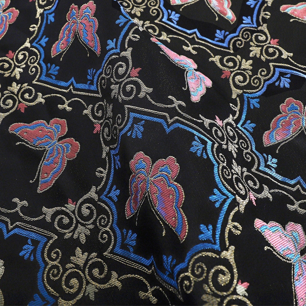 Butterfly Linen Fabric: Dunhuang Fresco Style, 59"W, Upholstery & Sewing