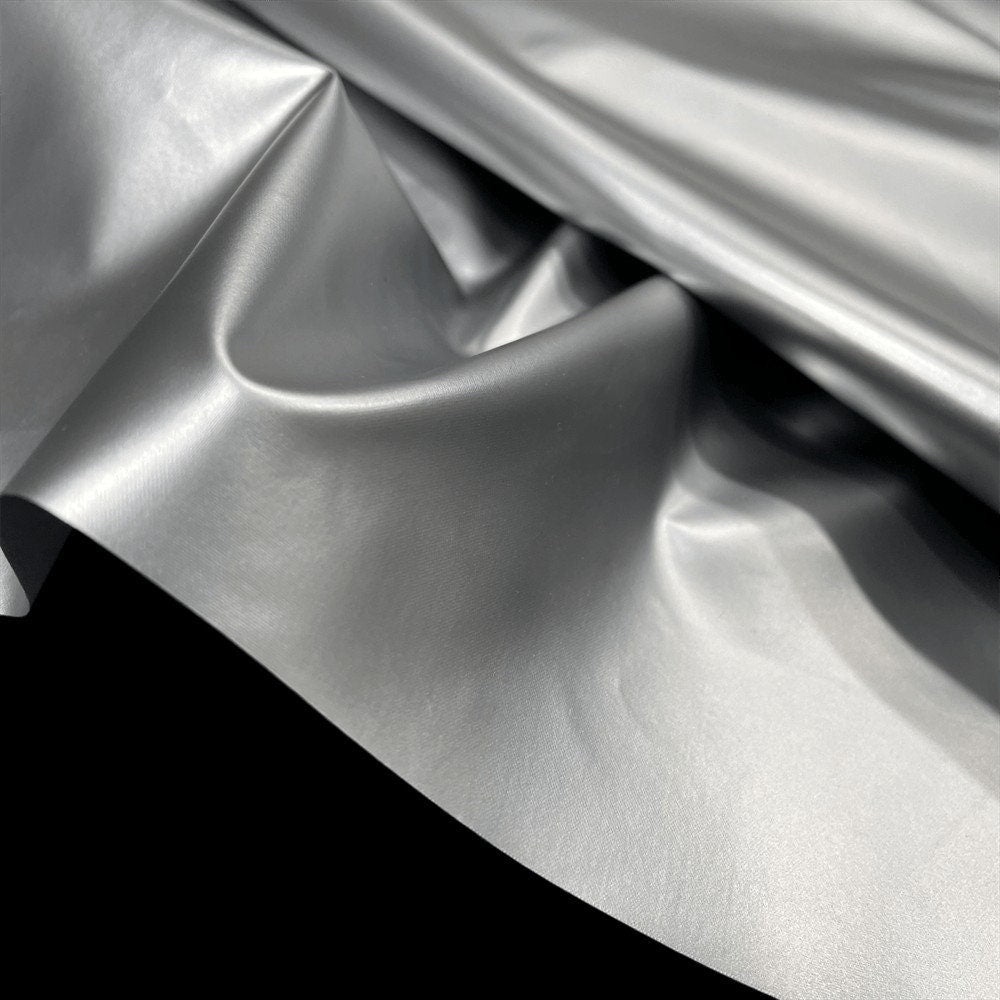 Metallic Silver PU Leather Fabric: Space Gray Designer Fabric, 59" Wide
