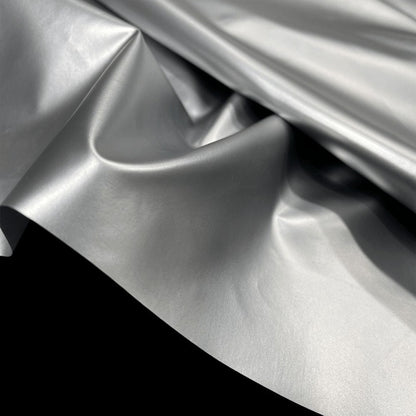 Metallic Silver PU Leather Fabric: Space Gray Designer Fabric, 59" Wide