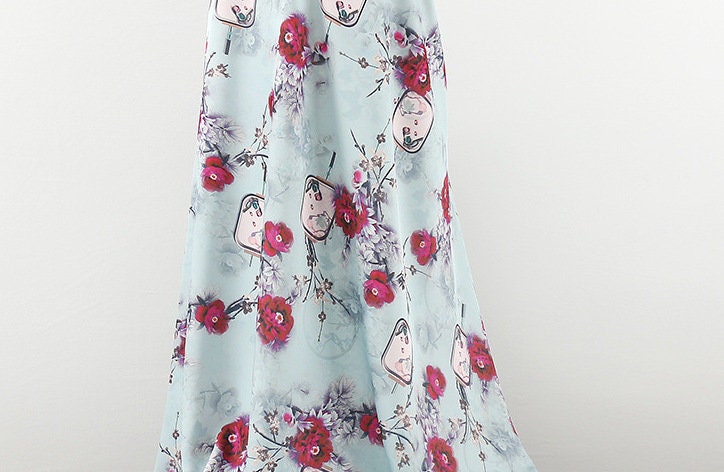 Floral Print Polyester Spandex Fabric: Cheongsam Dress Material (59"W)