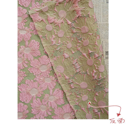 Gold Thread Jacquard Fabric: 3D Embossed Floral Woven Material, 55"W