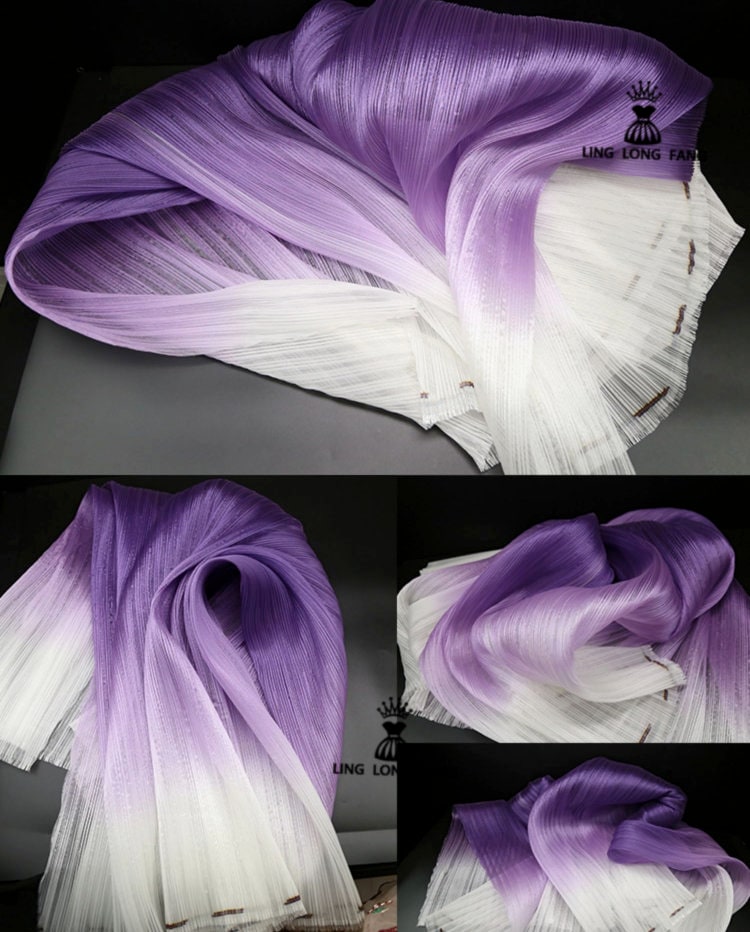 Pleated Organza Fabric: Shiny Crinkled Texture, 55" Wide