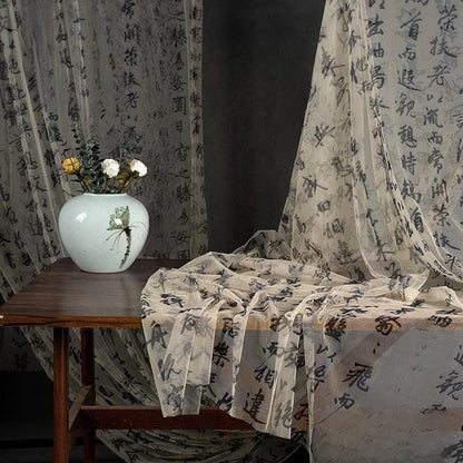 Calligraphy Veil Fabric: Champagne Hanfu Style Polyester (by 1 meter)