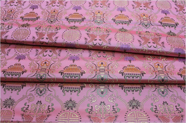 Pisces Double Fish Silk Brocade Fabric: 35"W Cheongsam Material