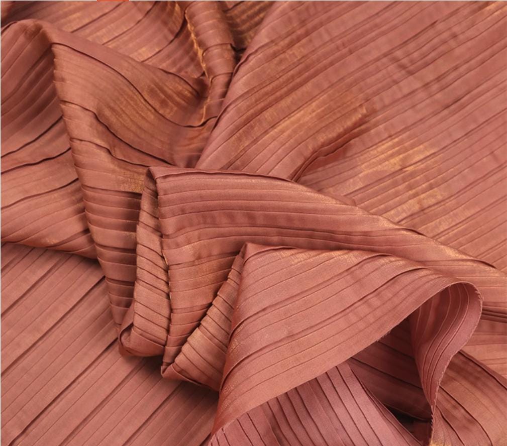 Gilt Pleated Fabric: Hard Yarn Designer Material, 55" Wide