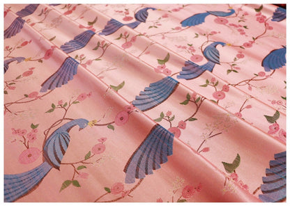 Peacock Bird Damask Fabric: 29.5"W Jacquard Satin Brocade