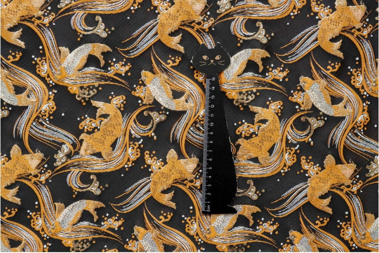Nishijin Japanese Kinran Fabric: 3D Fish Jacquard Brocade (54" Width)