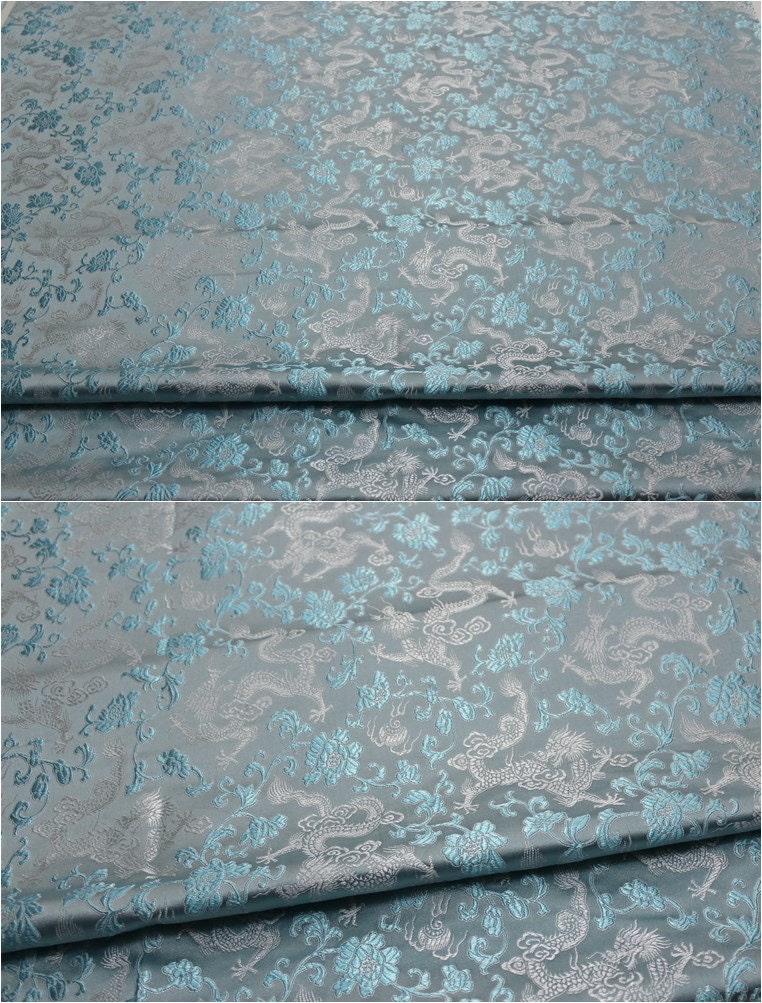Dragon & Flower Brocade Fabric: Multi-Color Silk Rayon Blend, 29.5" Wide