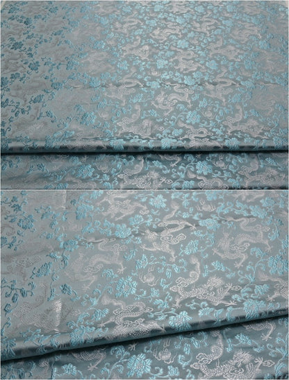 Dragon & Flower Brocade Fabric: Multi-Color Silk Rayon Blend, 29.5" Wide