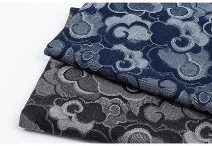Jacquard Denim Fabric: 3D Cloud Pattern, Thick Cotton - 59"