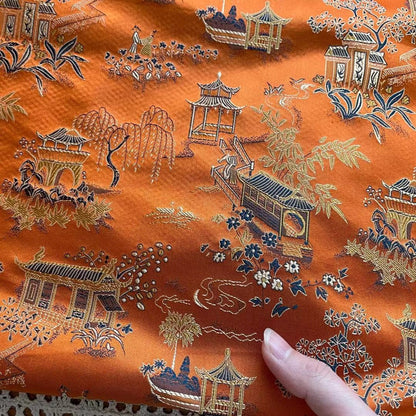 Qingming River Silk Brocade Fabric: Jacquard Damask, Upholstery & Costume (45"W)