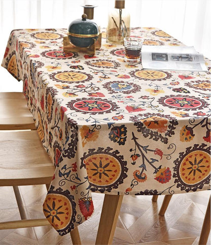 Nappe à imprimé floral bohème : tissu en mélange de coton et de lin (147 cm de large)