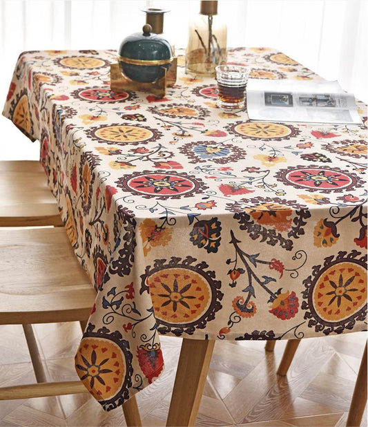 Nappe à imprimé floral bohème : tissu en mélange de coton et de lin (147 cm de large)
