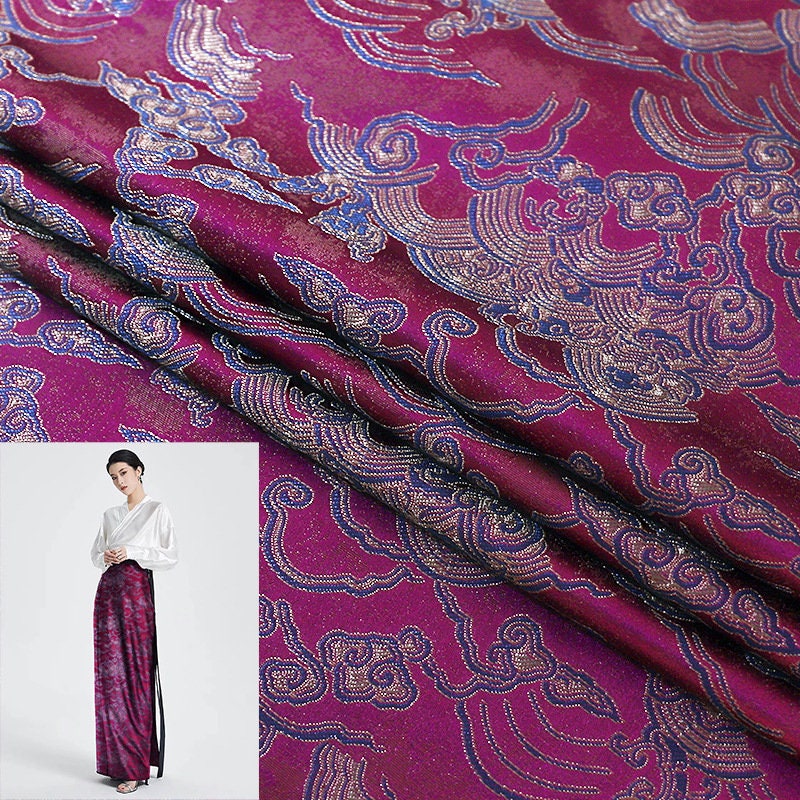 Ocean Waves Silk Rayon Brocade Fabric: Upholstery, Costume, Decor (29.5" Wide)