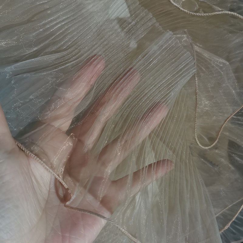 Pleated Ruffle Organza Fabric: 3D Fold, Stiff Texture, 13cm Wide