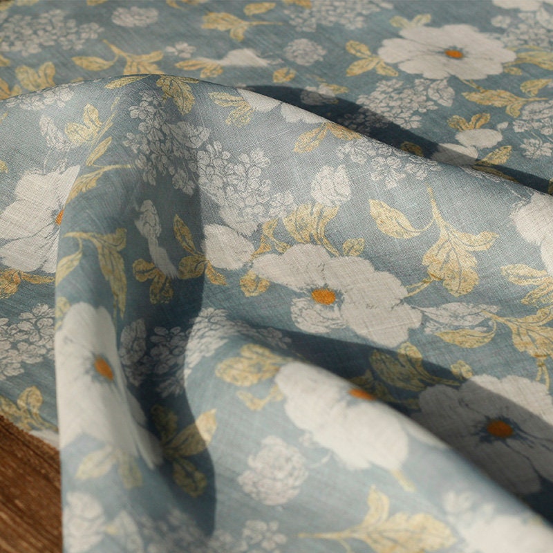 Floral Ramie Fabric: Vintage Style Sewing Material, 55"W