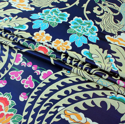 Tissu brocart de soie : broderie phénix rouge et or, couture cheongsam qipao (28"L)