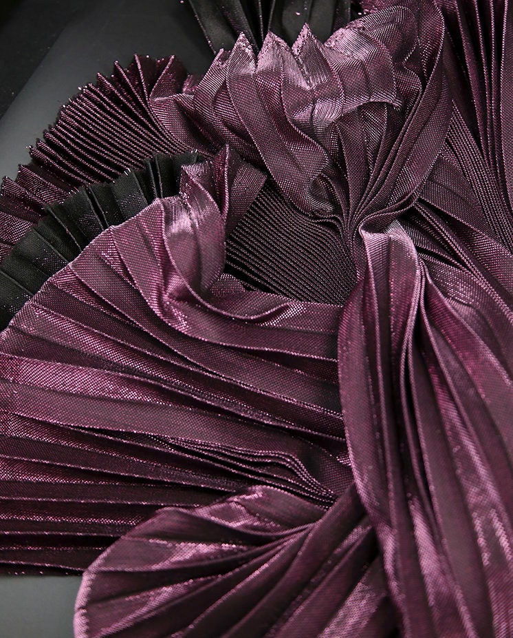 Pleated Striped Satin Fabric, Crinkled Mesh Drape, 57"W, Sewing by the Meter