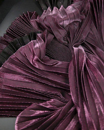 Pleated Striped Satin Fabric, Crinkled Mesh Drape, 57"W, Sewing by the Meter