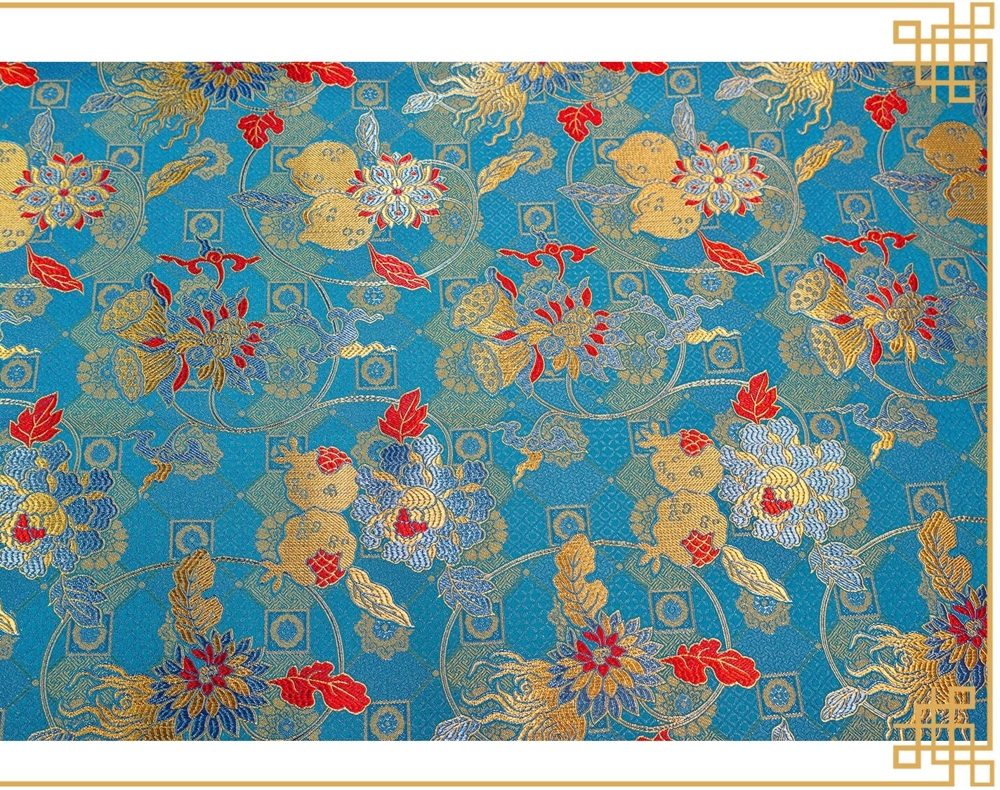 Tissu brocart de soie à motif grenade : rayonne pour ameublement, costumes et décoration (45 po de largeur, 1 mètre)