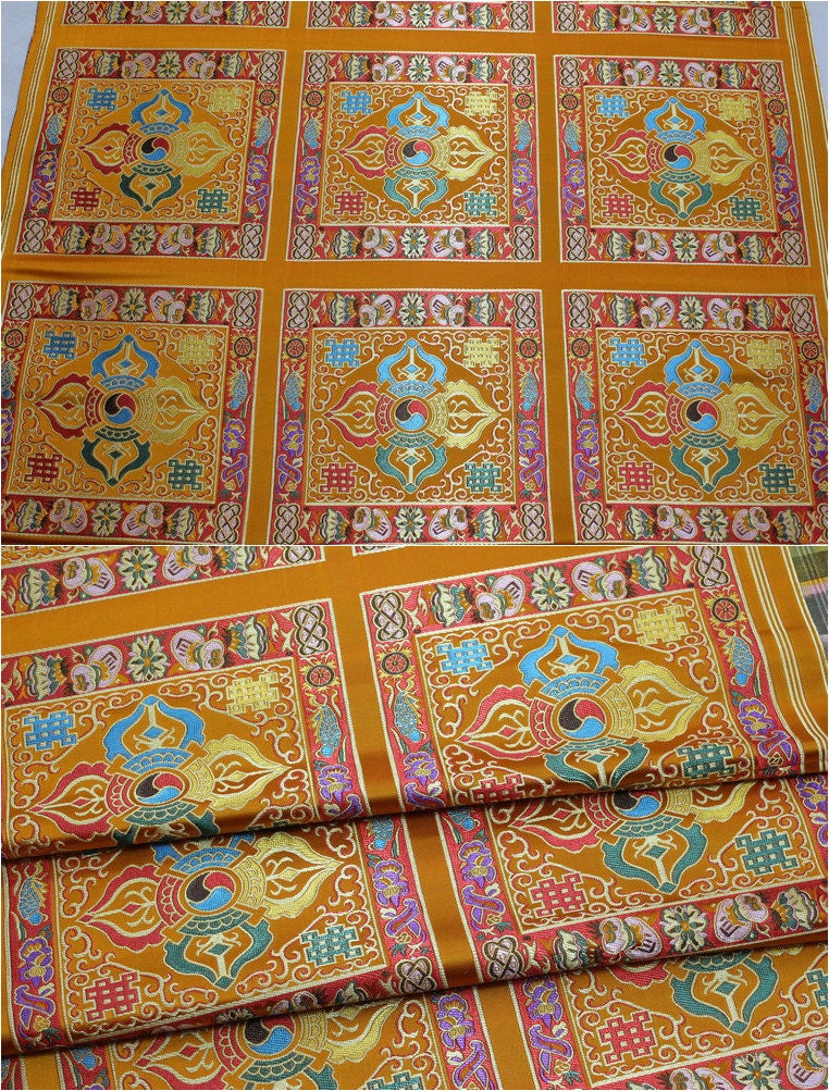Tissu brocart tibétain vintage : textile bouddhiste, satin de soie (29 pouces de large)