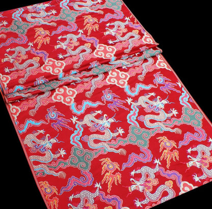 Gold Chinese Dragon Fabric: Silk Rayon Brocade, 29"W, Sewing Upholstery