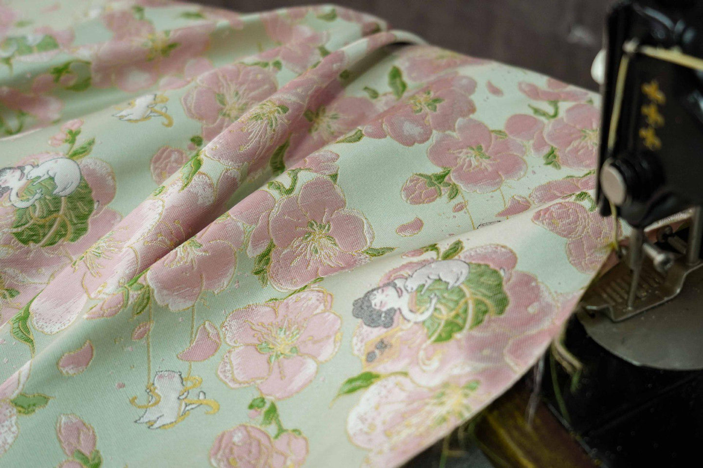 Peach Blossom Brocade Fabric: Floral Jacquard, 58"W Chinese Wedding Material