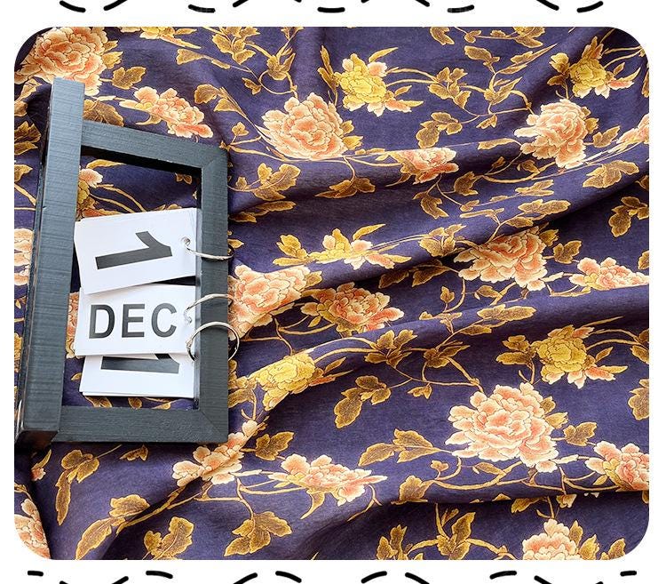Tissu Tencel Ramie : imprimé pivoine métallisée, 150 cm de large, vendu au mètre