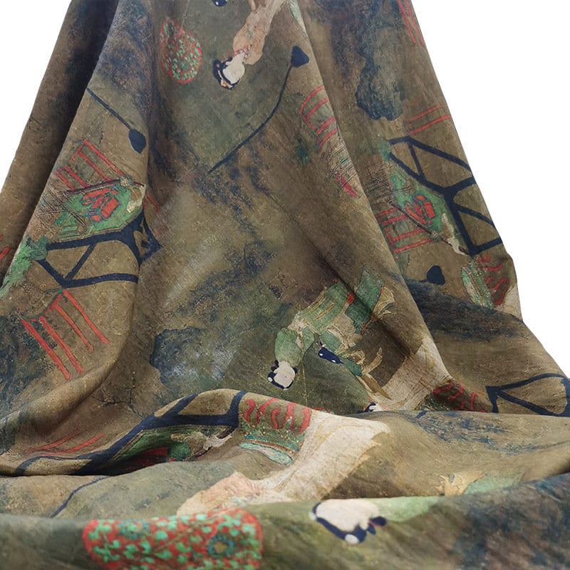 Chinoiserie Linen Fabric: Asian Ladies, Sewing Scene, Home Decor